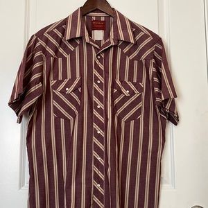 Vintage Maroon Western Pearl Snap Short Sleeve Shirt Rustler Men's Large